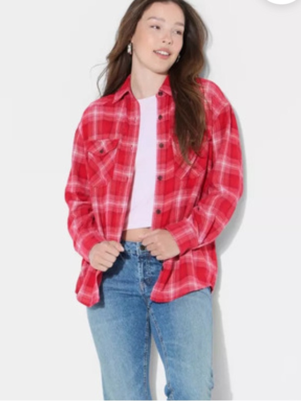 Wild Fable Women's Oversized Long Sleeve Collared Flannel Shirt Red Plaid